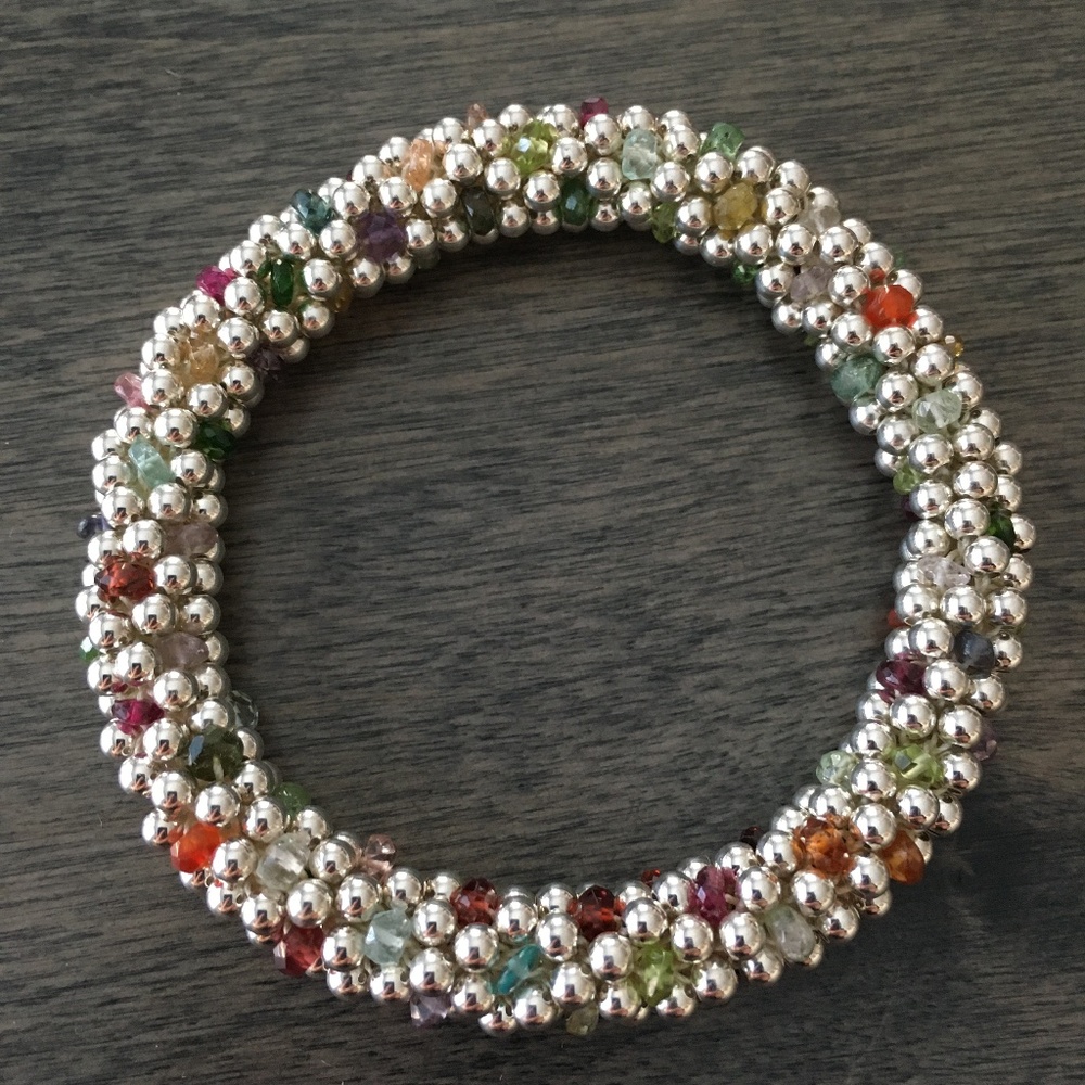 Sterling Silver, Amethyst, Citrine, Carnelian & Kyanite Beaded Bracelet
